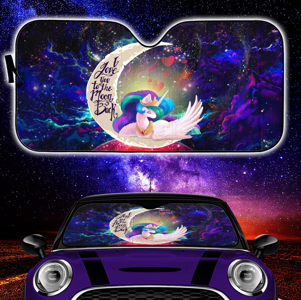 Beauty Unicorn Love You To The Moon Galaxy Car Auto Sunshades