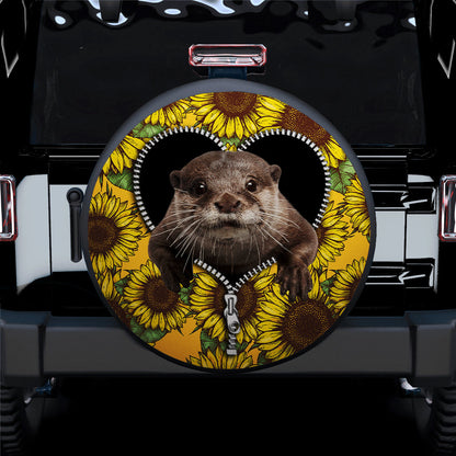 Beaver Sunflower Zipper Car Spare Tire Cover