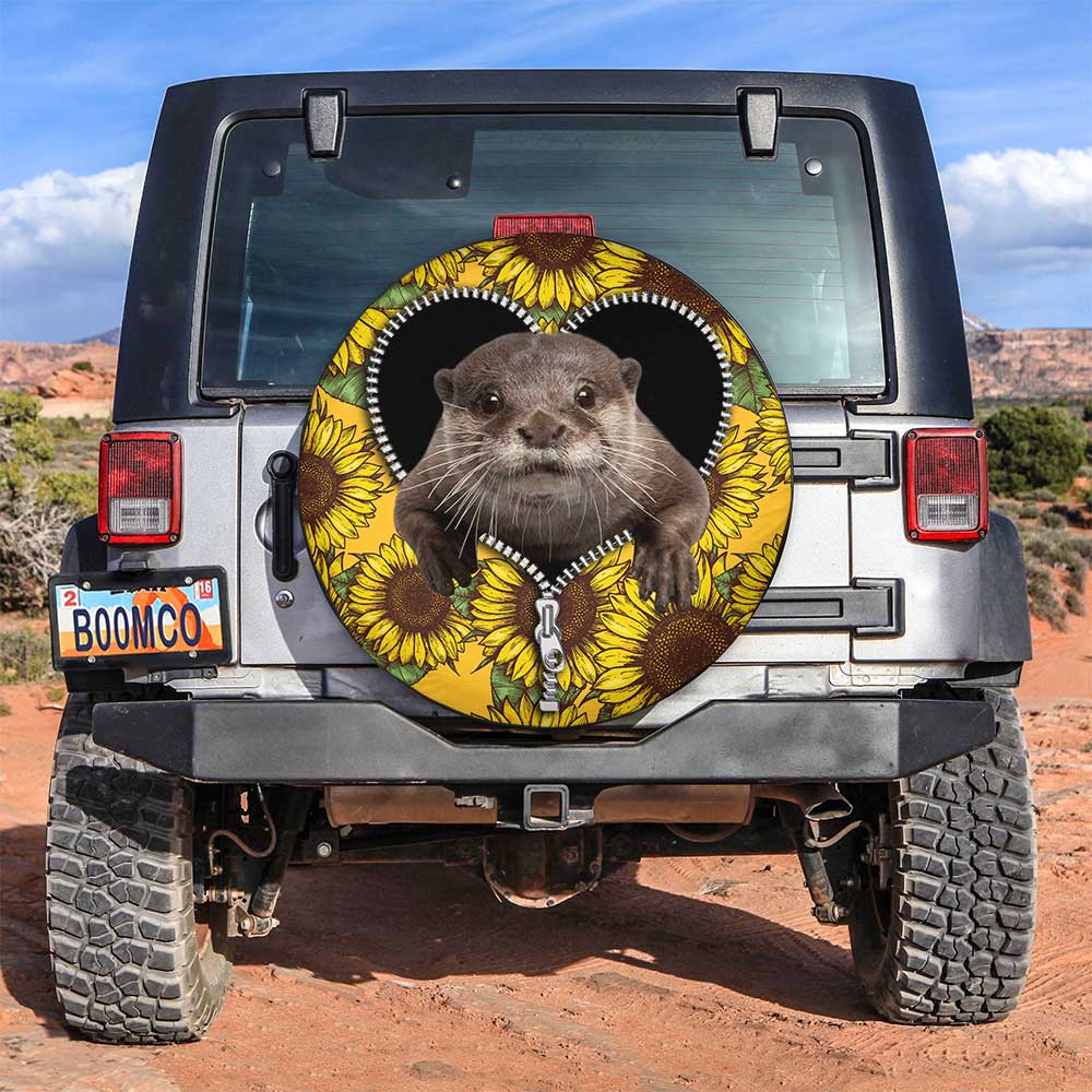 Beaver Sunflower Zipper Car Spare Tire Cover