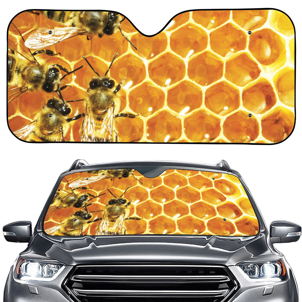Bees And Honeycomb Print Car Windshield Sun Shade
