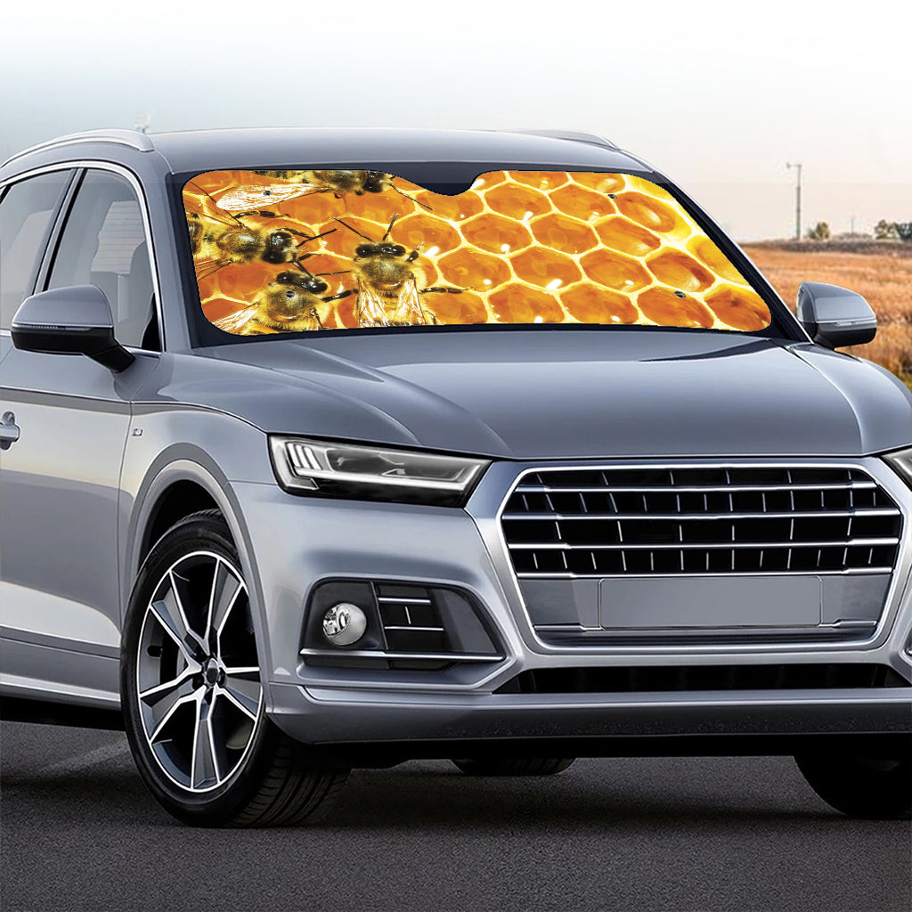Bees And Honeycomb Print Car Windshield Sun Shade