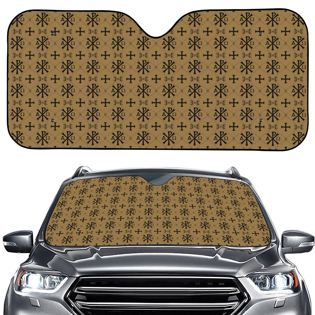 Beige And Black Orthodox Pattern Print Car Windshield Sun Shade