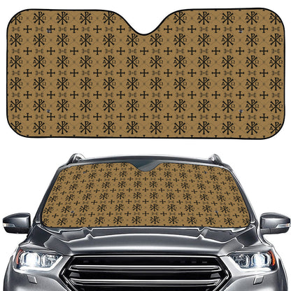Beige And Black Orthodox Pattern Print Car Windshield Sun Shade