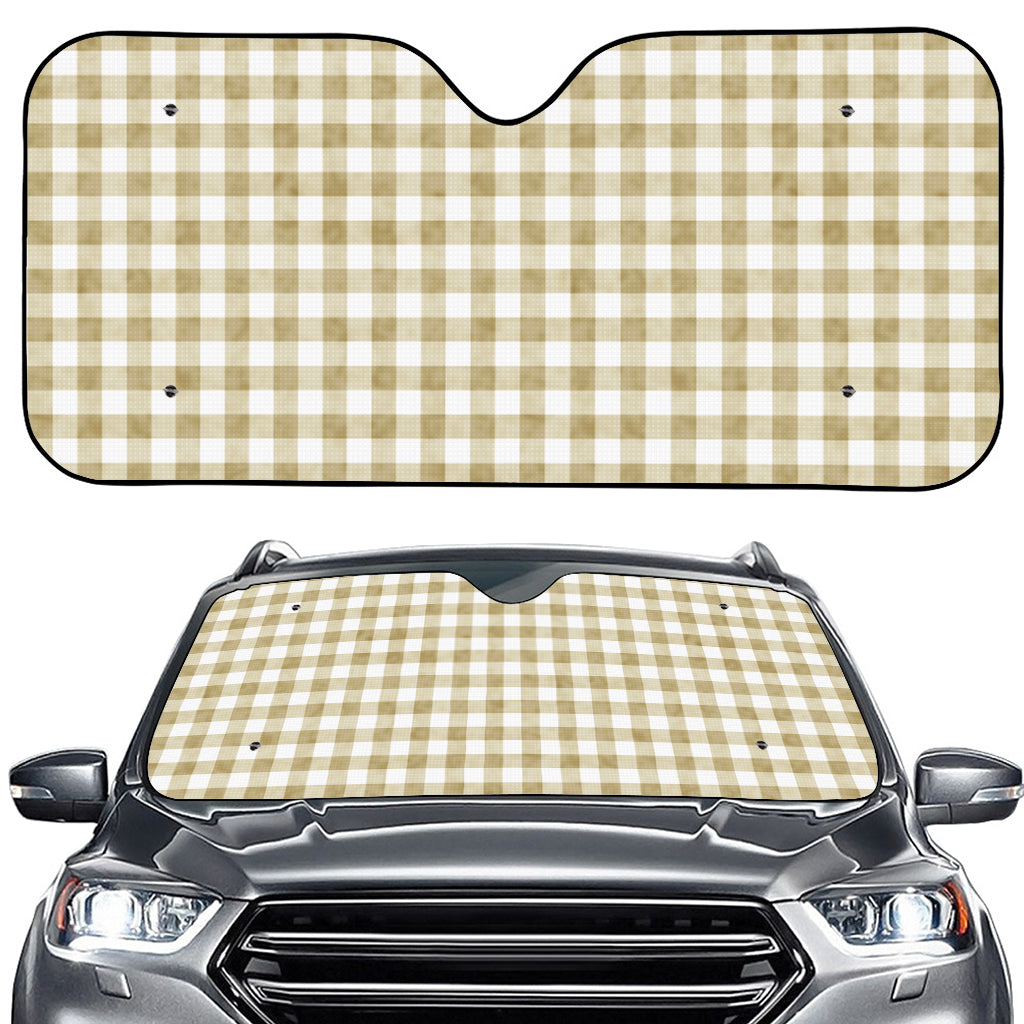 Beige And White Gingham Pattern Print Car Windshield Sun Shade