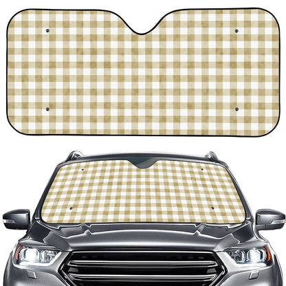 Beige And White Gingham Pattern Print Car Windshield Sun Shade