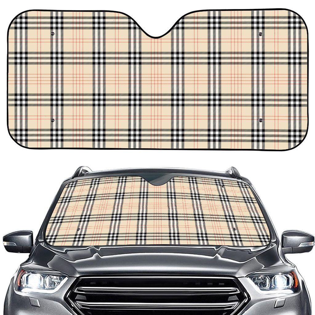 Beige Tartan Pattern Print Car Windshield Sun Shade