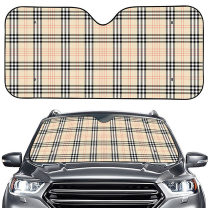 Beige Tartan Pattern Print Car Windshield Sun Shade
