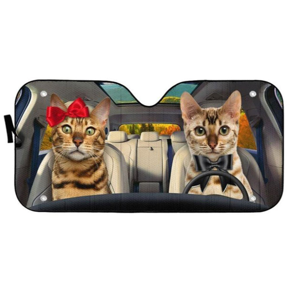 Bengal Cat Couple Car Auto Sun Shades Windshield Accessories Decor Gift