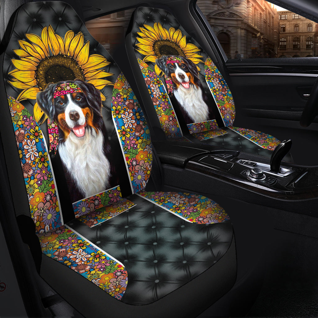 Bernese Mountain Dog Sunflower Hippie Car Seat Cover