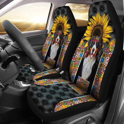 Bernese Mountain Dog Sunflower Hippie Car Seat Cover