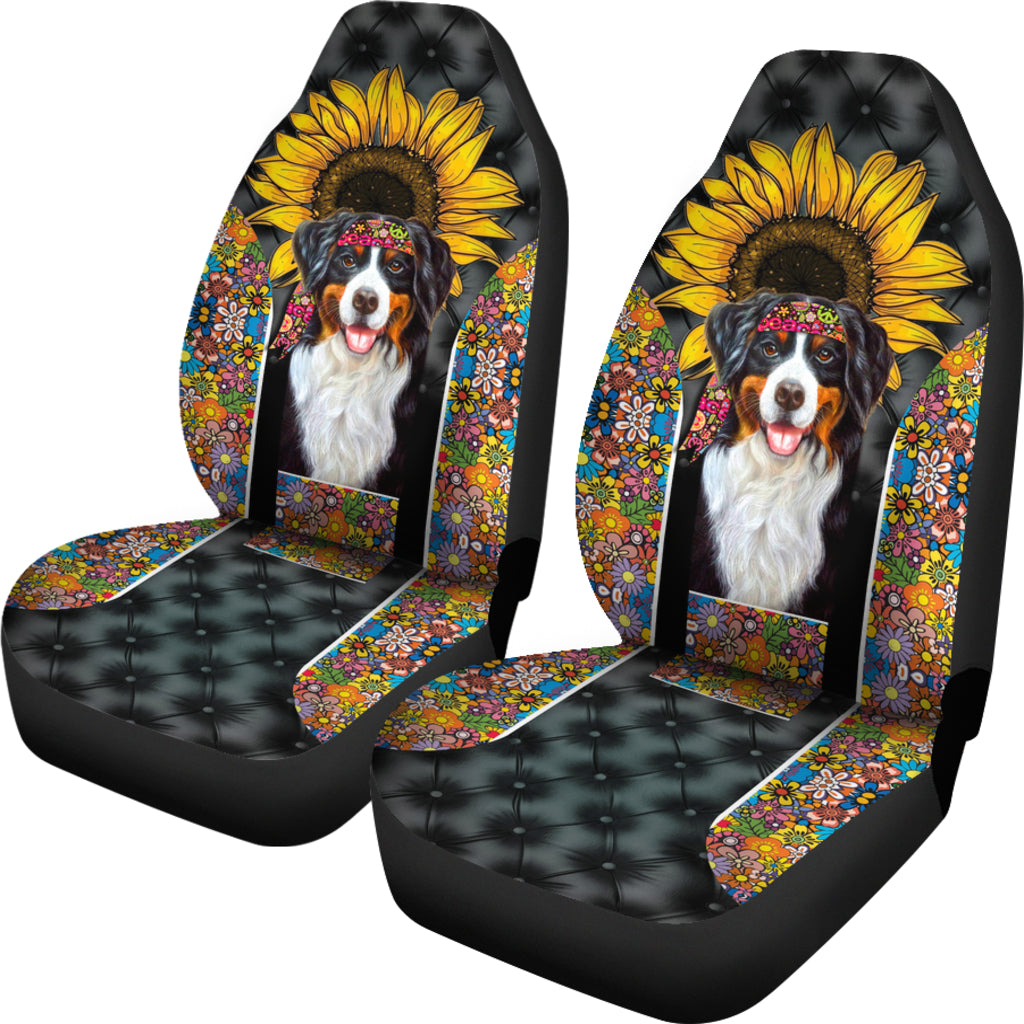Bernese Mountain Dog Sunflower Hippie Car Seat Cover