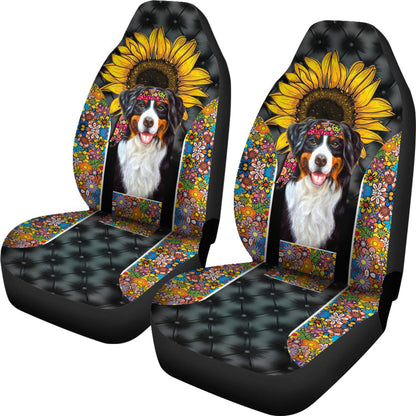 Bernese Mountain Dog Sunflower Hippie Car Seat Cover