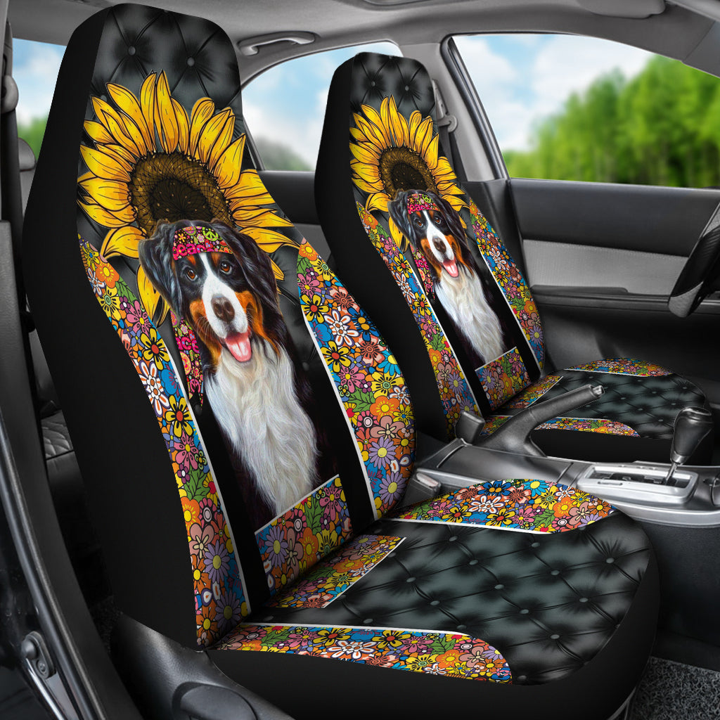 Bernese Mountain Dog Sunflower Hippie Car Seat Cover