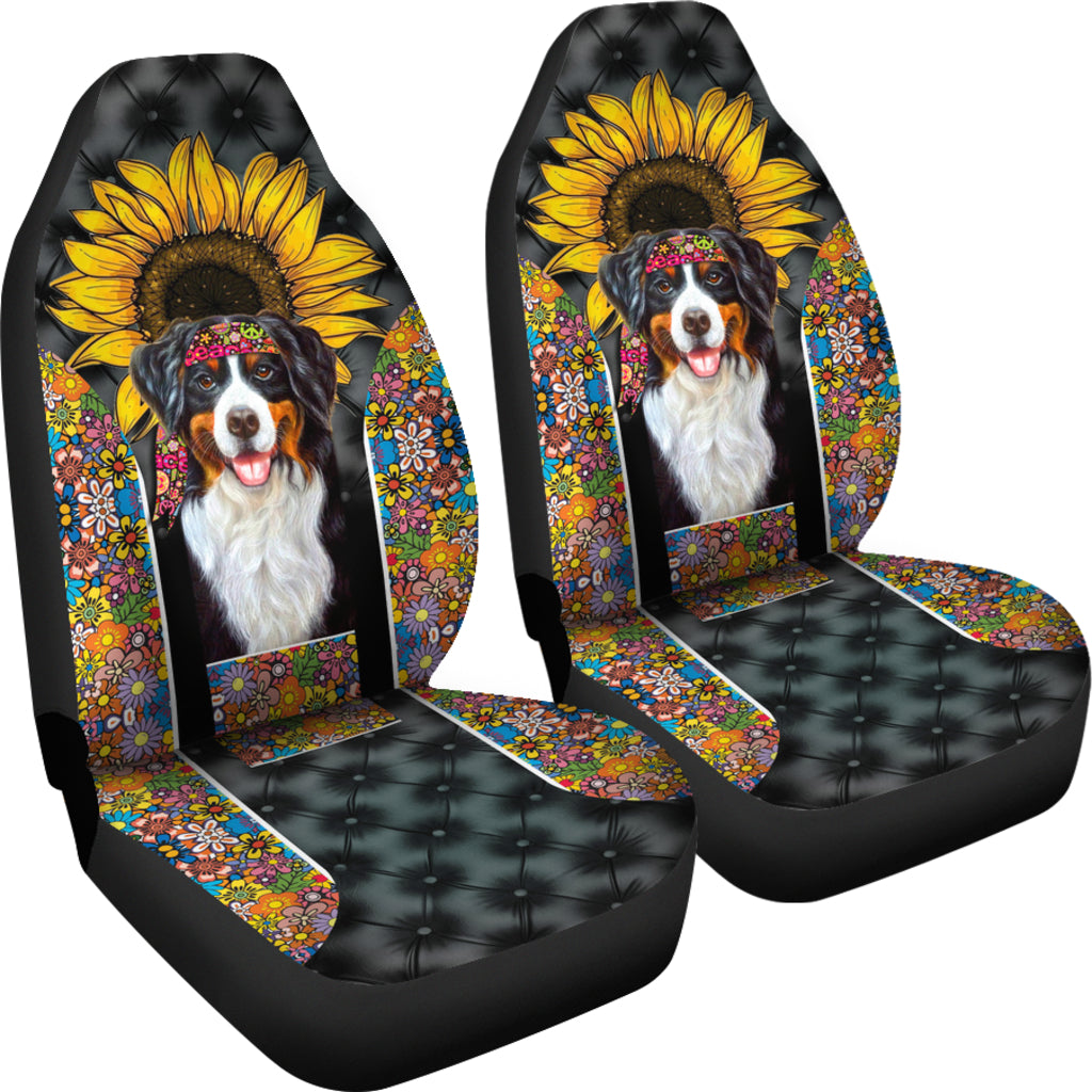 Bernese Mountain Dog Sunflower Hippie Car Seat Cover