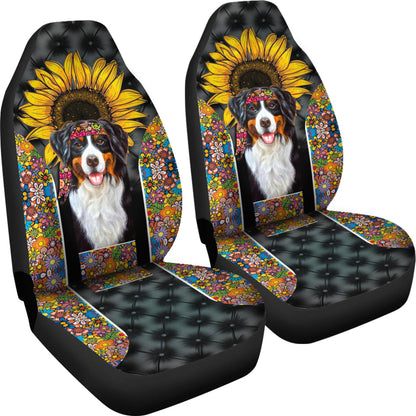 Bernese Mountain Dog Sunflower Hippie Car Seat Cover