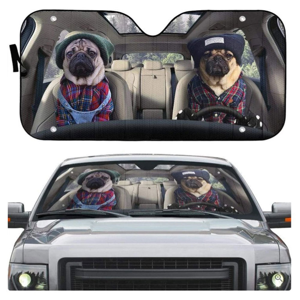 Best Friend Couple Pugs Custom Car Auto Sun Shades Windshield Accessories Decor Gift