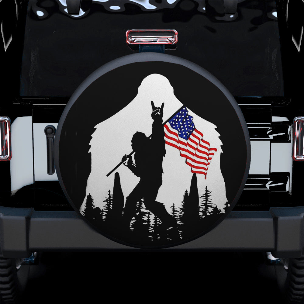 Bigfoot American Flag Car Spare Tire Cover