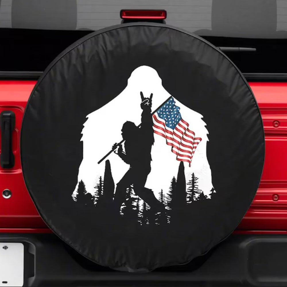 Bigfoot American Flag Car Spare Tire Cover