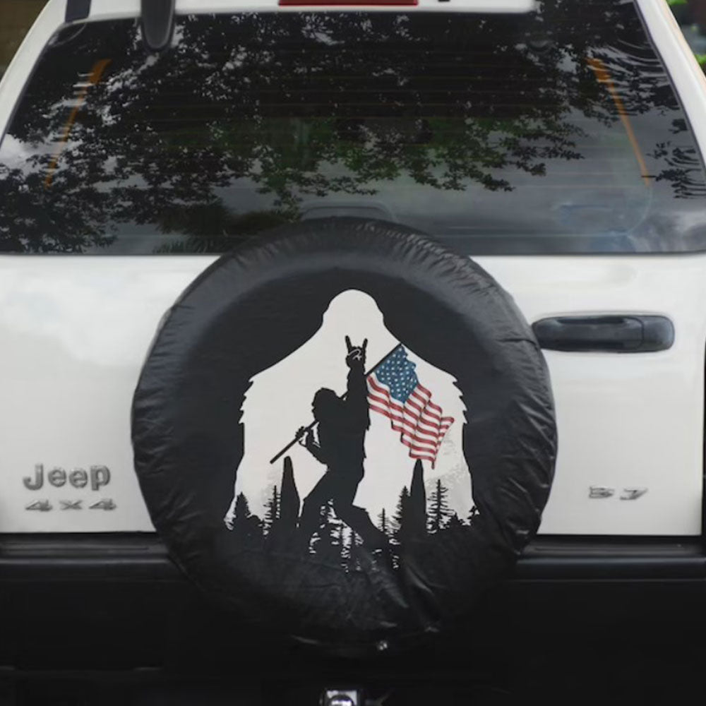 Bigfoot American Flag Car Spare Tire Cover