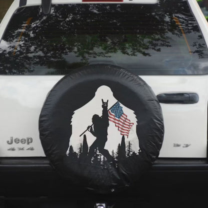 Bigfoot American Flag Car Spare Tire Cover