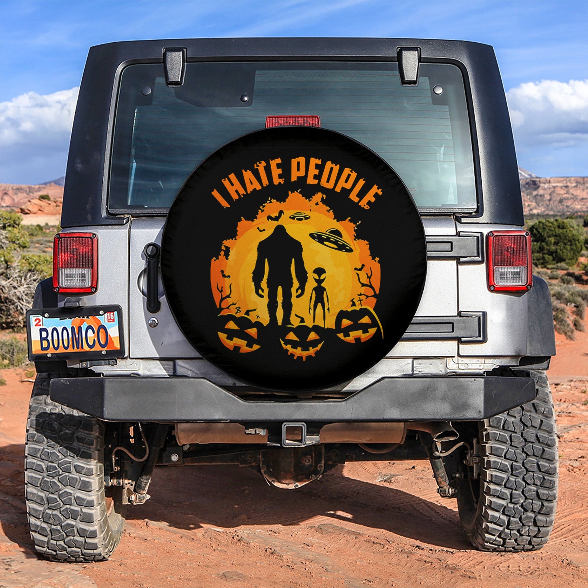 Bigfoot And Alien Hate People Car Spare Tire Cover