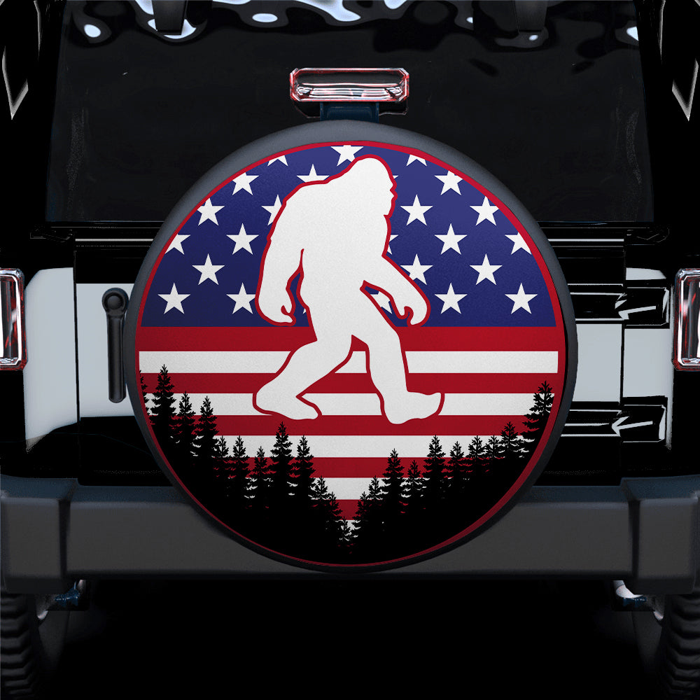 Bigfoot Sasquatch American Flag Car Spare Tire Cover