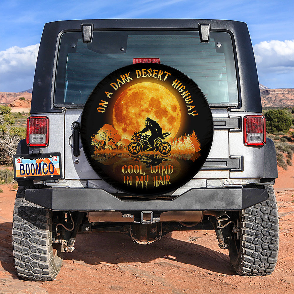 Bigfoot Sasquatch On A Dark Desert Highway Cool Wind In My Hair Jeep Car Spare Tire Cover