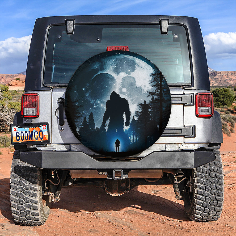 Bigfoot Shadow Look The Night Sky Big Moon With Star Car Spare Tire Cover