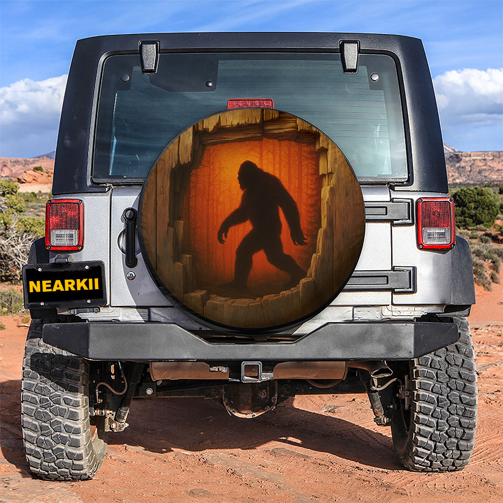Bigfoot Silhouette in the Woods Jeep Car Spare Tire Cover