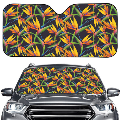 Bird Of Paradise Flower Pattern Print Car Windshield Sun Shade