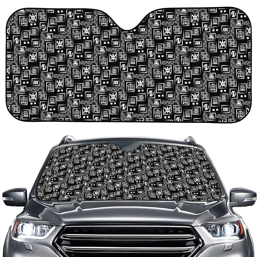 Black Adinkra Symbols Pattern Print Car Windshield Sun Shade