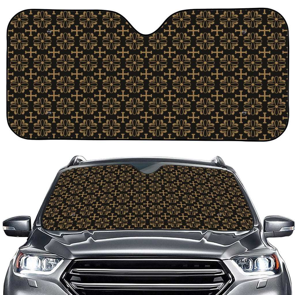 Black And Beige Orthodox Pattern Print Car Windshield Sun Shade