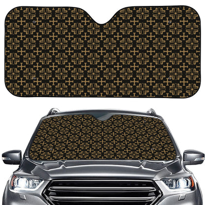 Black And Beige Orthodox Pattern Print Car Windshield Sun Shade