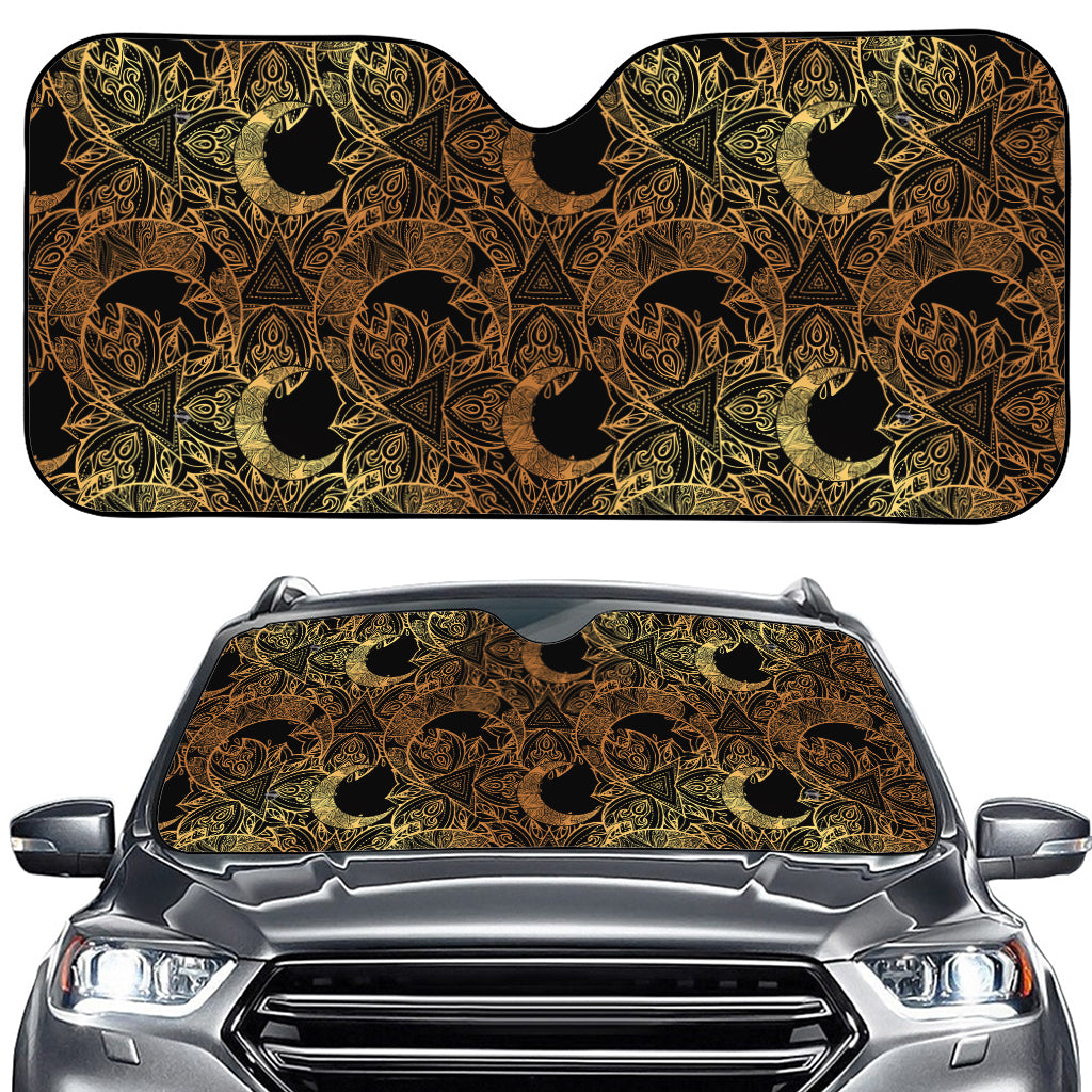 Black And Gold Celestial Pattern Print Car Windshield Sun Shade