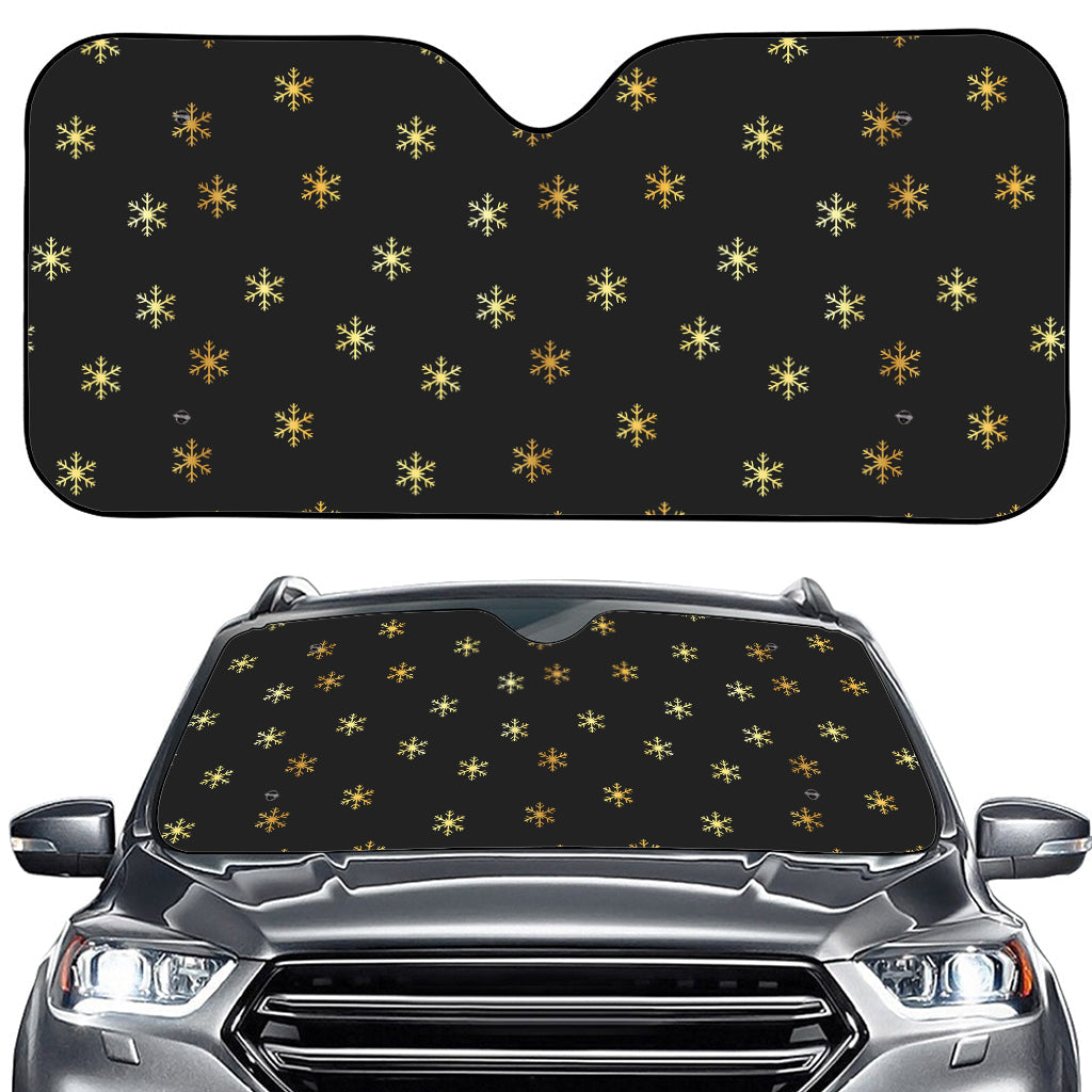 Black And Gold Snowflake Pattern Print Car Windshield Sun Shade