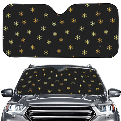 Black And Gold Snowflake Pattern Print Car Windshield Sun Shade