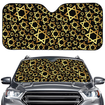 Black And Gold Star of David Print Car Windshield Sun Shade