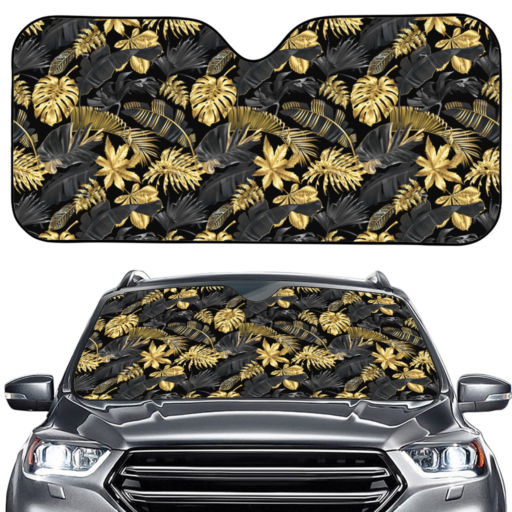 Black And Gold Tropical Pattern Print Car Windshield Sun Shade