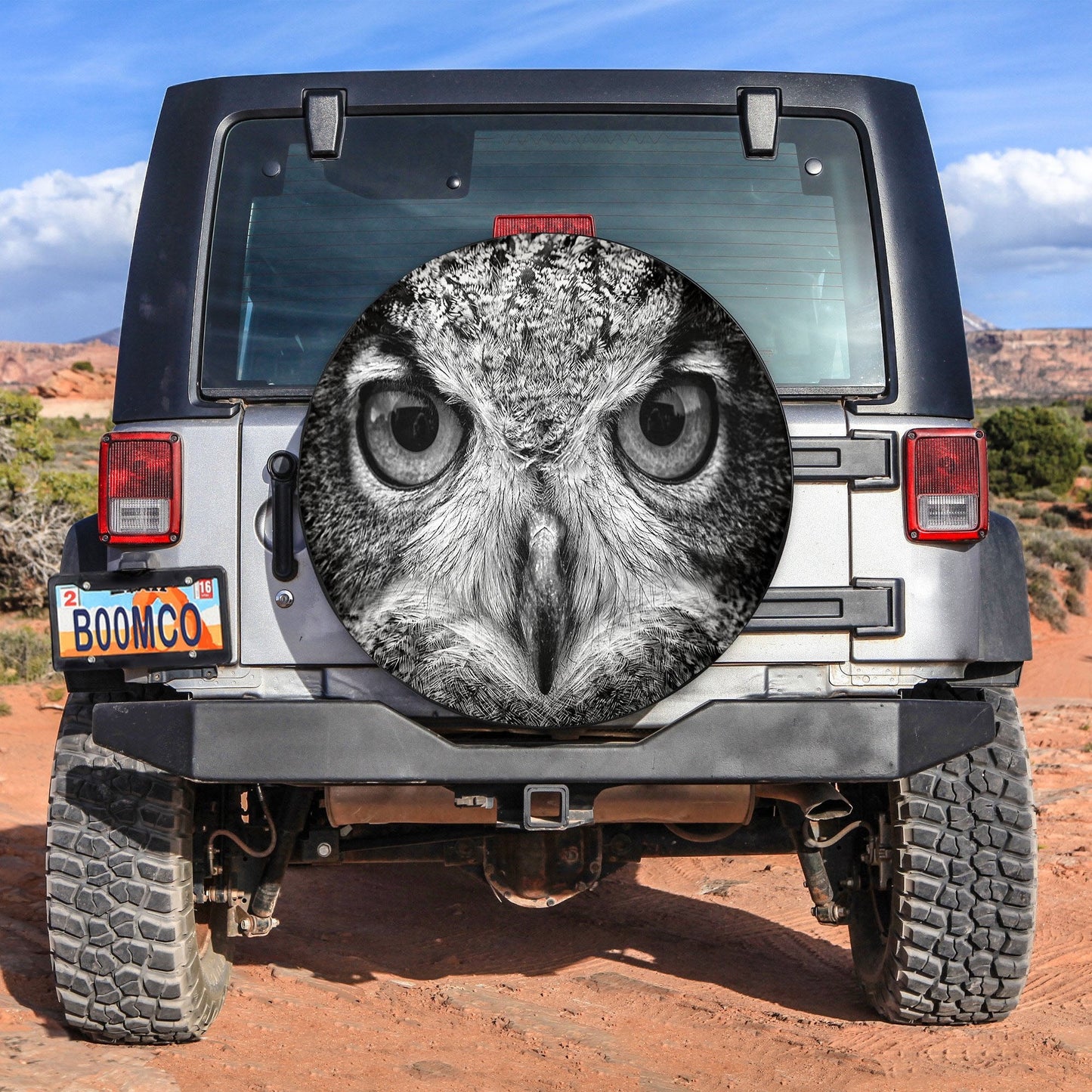 Black And Gray Owl Spare Tire Cover