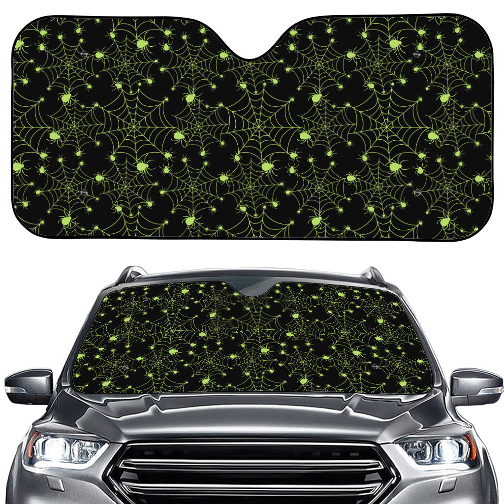 Black And Green Spider Web Pattern Print Car Windshield Sun Shade