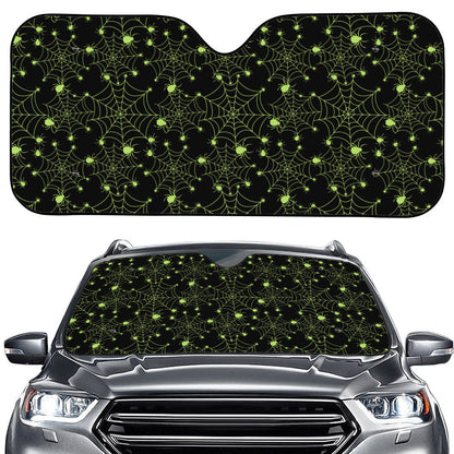 Black And Green Spider Web Pattern Print Car Windshield Sun Shade