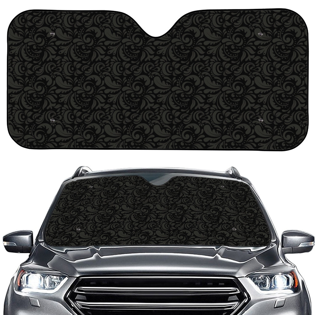 Black And Grey Western Floral Print Car Windshield Sun Shade