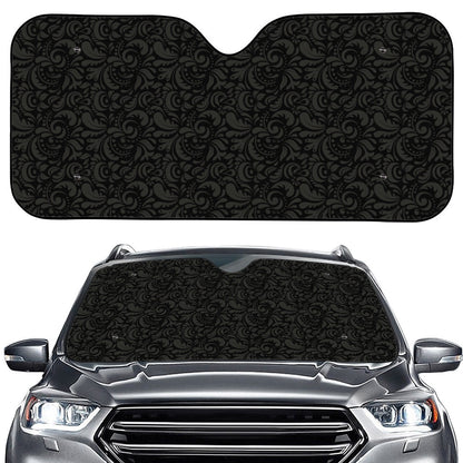 Black And Grey Western Floral Print Car Windshield Sun Shade