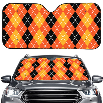 Black And Orange Argyle Pattern Print Car Windshield Sun Shade