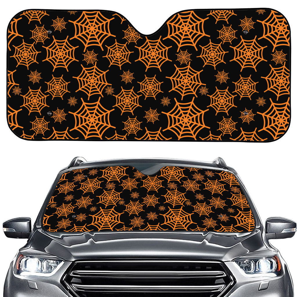 Black And Orange Spider Web Print Car Windshield Sun Shade