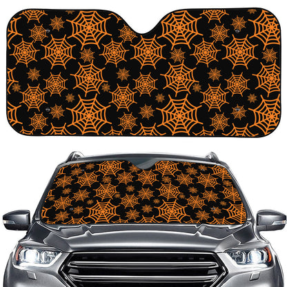 Black And Orange Spider Web Print Car Windshield Sun Shade