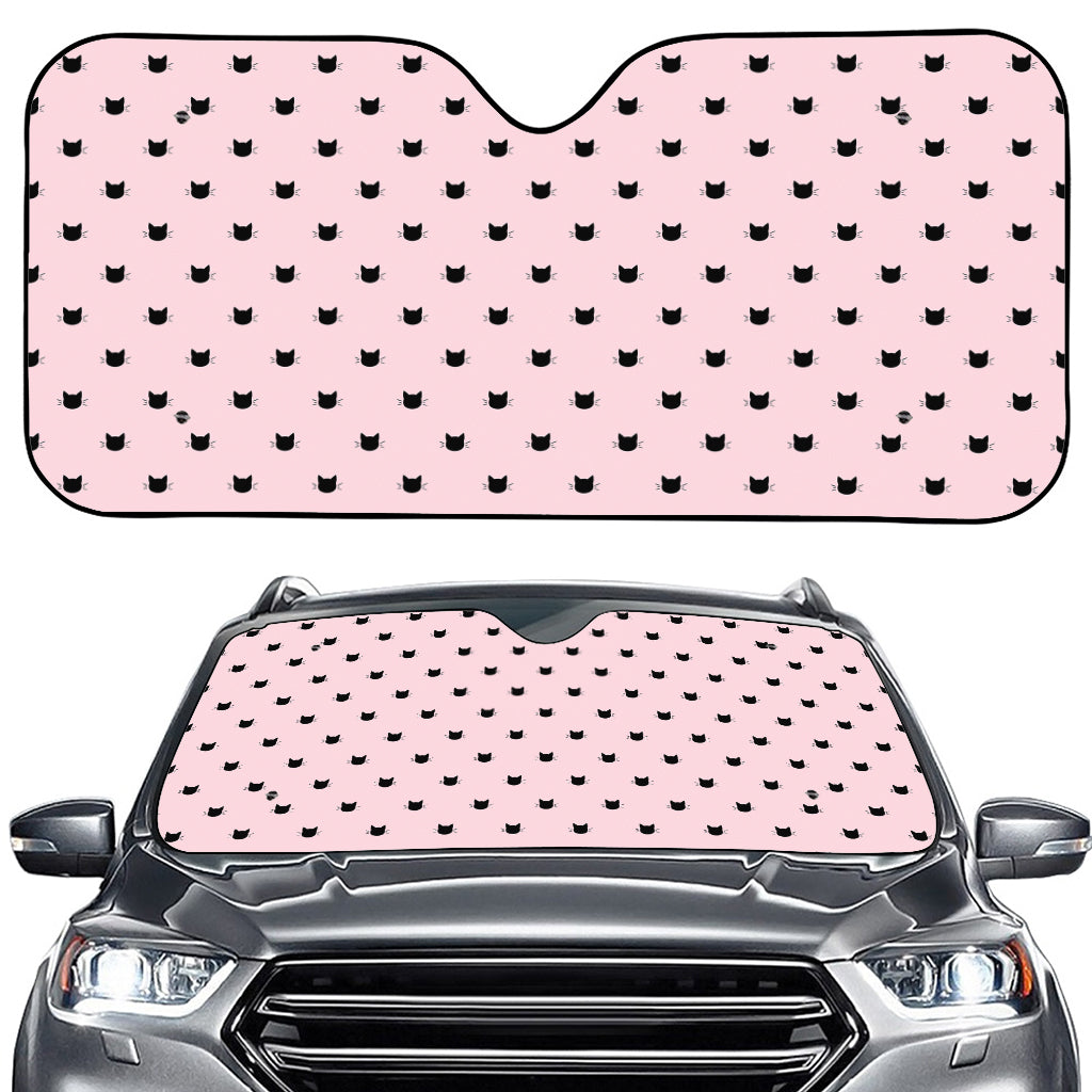 Black And Pink Cat Pattern Print Car Windshield Sun Shade