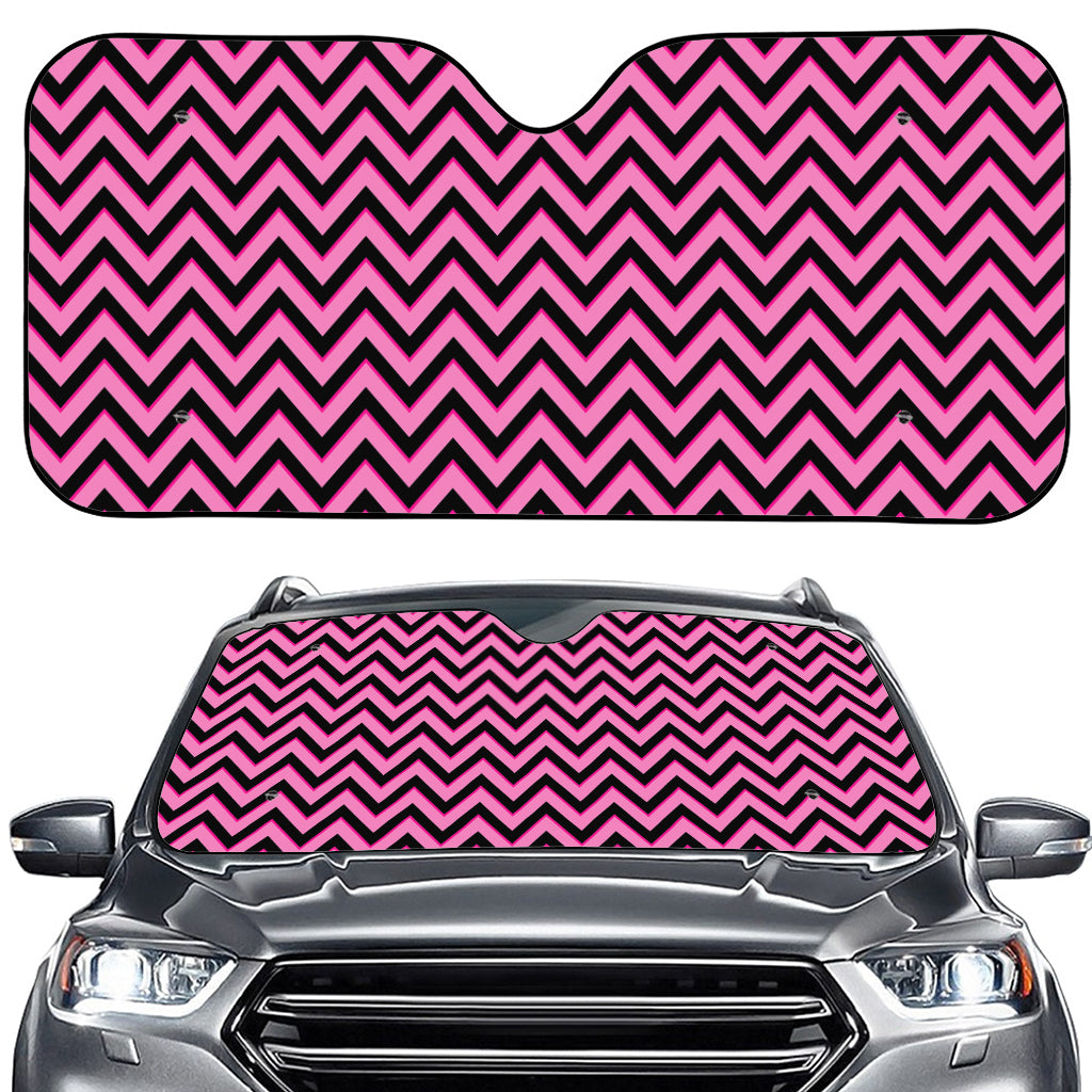 Black And Pink Chevron Pattern Print Car Windshield Sun Shade