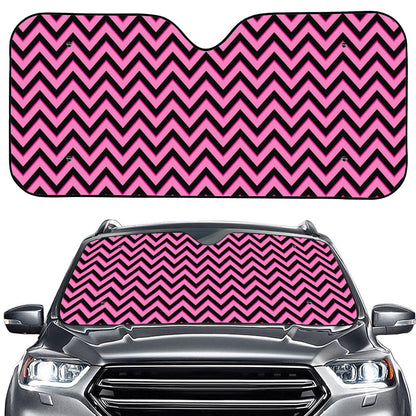 Black And Pink Chevron Pattern Print Car Windshield Sun Shade