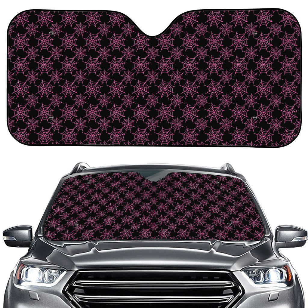Black And Pink Spider Web Pattern Print Car Windshield Sun Shade